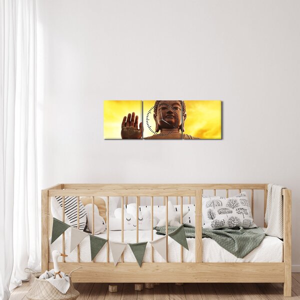 Obraz - Budha s červenožltým pozadím (s hodinami) (90x30 cm)