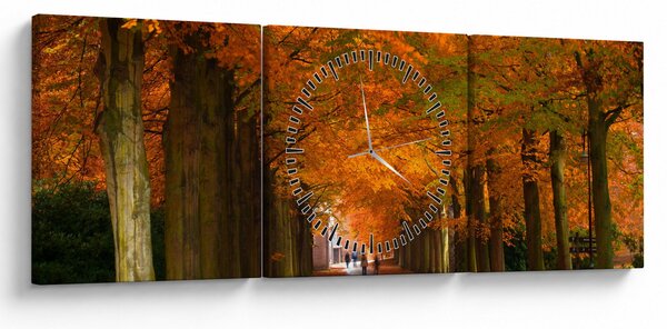Obraz - Jeseň Alej stromov (s hodinami) (90x30 cm)