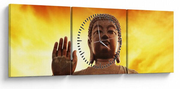 Obraz - Budha s červenožltým pozadím (s hodinami) (90x30 cm)