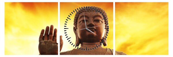 Obraz - Budha s červenožltým pozadím (s hodinami) (90x30 cm)
