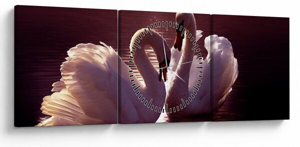 Obraz - Labute na jazere (s hodinami) (90x30 cm)