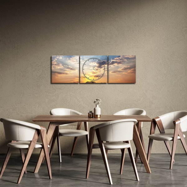 Obraz - Slony putujúce savanou (s hodinami) (90x30 cm)
