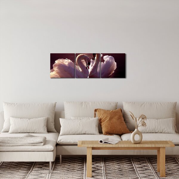 Obraz - Labute na jazere (s hodinami) (90x30 cm)