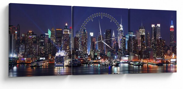 Obraz - Osvetlené New Yorské mrakodrapy (s hodinami) (90x30 cm)