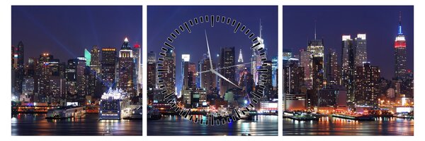 Obraz - Osvetlené New Yorské mrakodrapy (s hodinami) (90x30 cm)