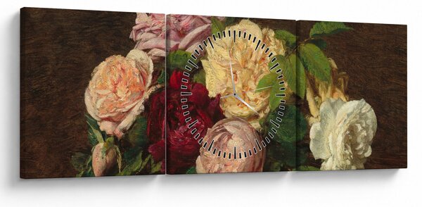 Obraz - Henri Fantin-Latour, Roses de Nice on a Table, reprodukcia (s hodinami) (90x30 cm)