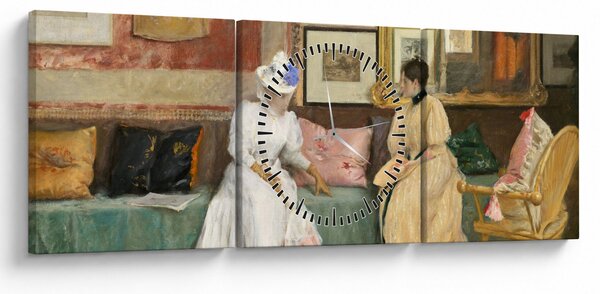 Obraz - William Merritt Chase, A Friendly Call, reprodukcia (s hodinami) (90x30 cm)