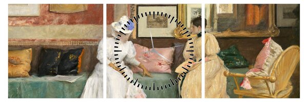 Obraz - William Merritt Chase, A Friendly Call, reprodukcia (s hodinami) (90x30 cm)
