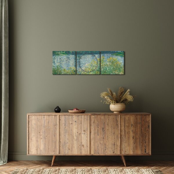Obraz - Claude Monet, Banks of the Seine, reprodukcia (s hodinami) (90x30 cm)
