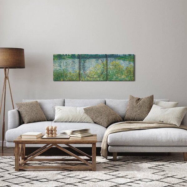 Obraz - Claude Monet, Banks of the Seine, reprodukcia (s hodinami) (90x30 cm)