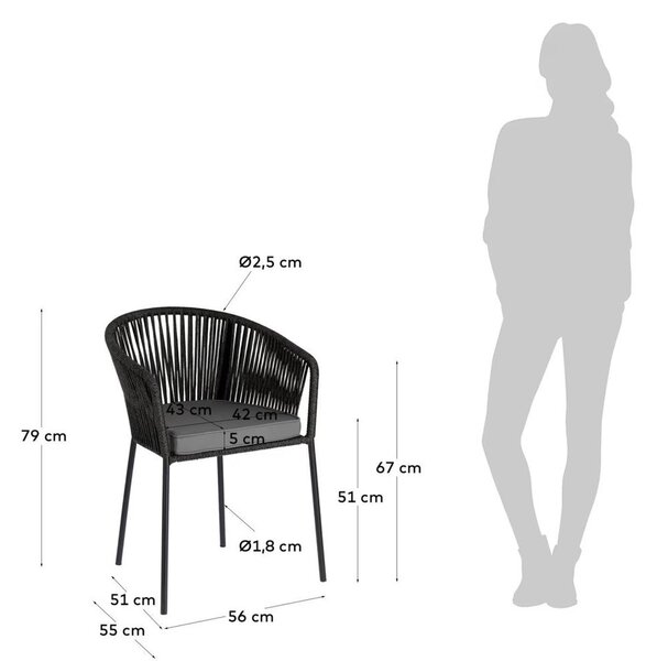 Čierna kovová/polstrovaná záhradná stolička Yanet – Kave Home