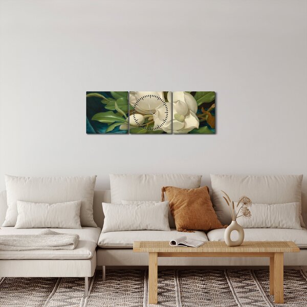 Obraz - Martin Johnson Heade, Giant Magnolias on a Blue Velvet Cloth, reprodukcia (s hodinami) (90x30 cm)