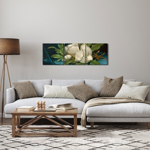 Obraz - Martin Johnson Heade, Giant Magnolias on a Blue Velvet Cloth, reprodukcia (s hodinami) (90x30 cm)