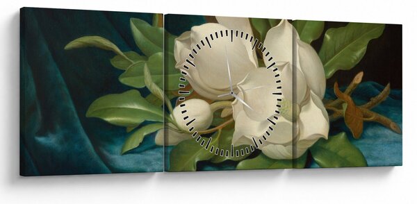 Obraz - Martin Johnson Heade, Giant Magnolias on a Blue Velvet Cloth, reprodukcia (s hodinami) (90x30 cm)