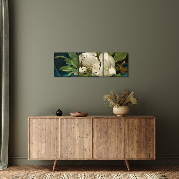 Obraz - Martin Johnson Heade, Giant Magnolias on a Blue Velvet Cloth, reprodukcia (s hodinami) (90x30 cm)