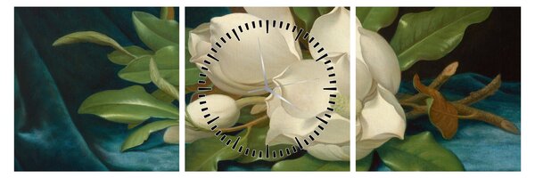 Obraz - Martin Johnson Heade, Giant Magnolias on a Blue Velvet Cloth, reprodukcia (s hodinami) (90x30 cm)