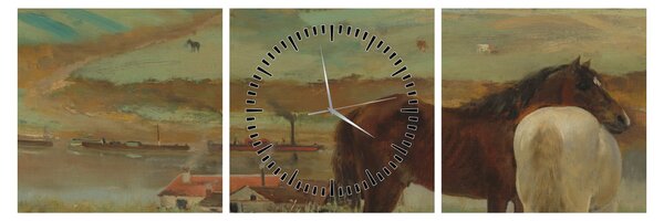 Obraz - Edgar Degas, Horses in a Meadow, reprodukcia (s hodinami) (90x30 cm)