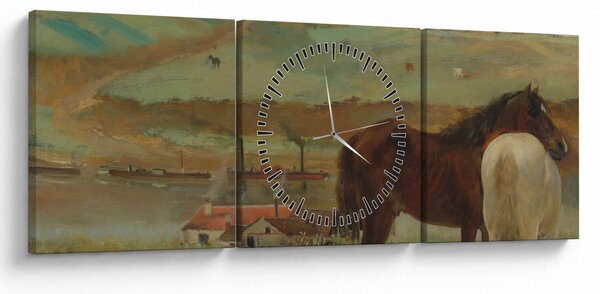 Obraz - Edgar Degas, Horses in a Meadow, reprodukcia (s hodinami) (90x30 cm)