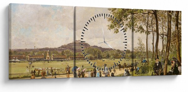 Obraz - French 19th Century, Race Course at Longchamps, reprodukcia (s hodinami) (90x30 cm)