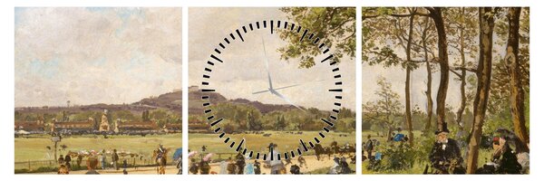 Obraz - French 19th Century, Race Course at Longchamps, reprodukcia (s hodinami) (90x30 cm)