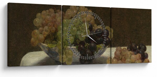Obraz - Henri Fantin-Latour, Still Life with Grapes and a Carnation, reprodukcia (s hodinami) (90x30 cm)