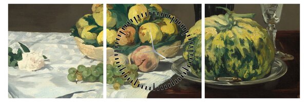 Obraz - Edouard Manet, Still Life with Melon and Peaches, reprodukcia (s hodinami) (90x30 cm)