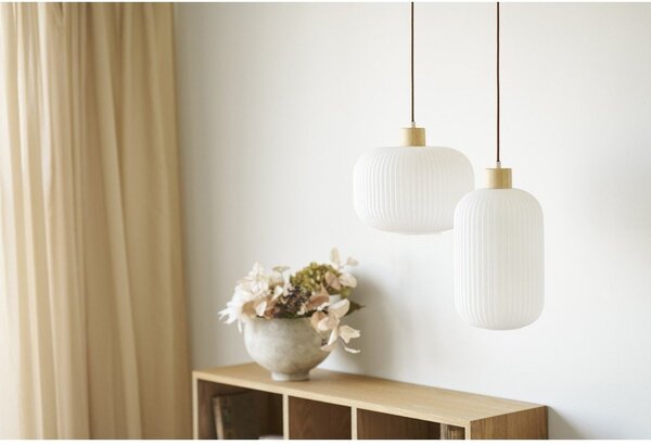 Biele závesné svietidlo so skleneným tienidlom ø 30 cm Argalo – House Nordic