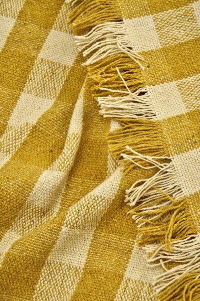 Prehoz z recyklovanej bavlny Checked Yellow 125 × 175 cm