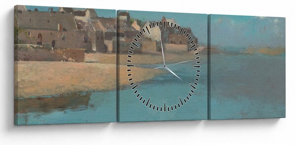Obraz - Odilon Redon, Village by the Sea in Brittany, reprodukcia (s hodinami) (90x30 cm)
