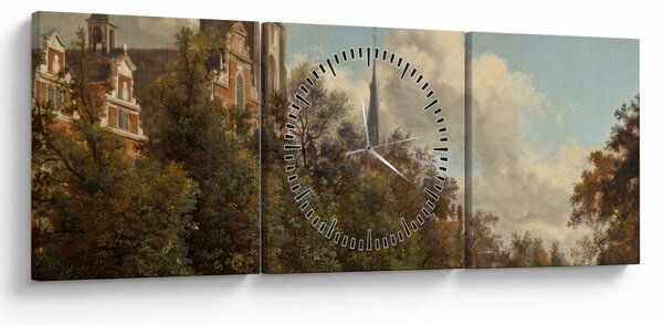 Obraz - Jan van der Heyden, View Down a Dutch Canal, reprodukcia (s hodinami) (90x30 cm)