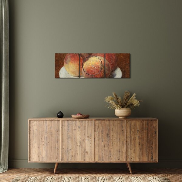 Obraz - Henri Fantin-Latour, Three Peaches on a Plate, reprodukcia (s hodinami) (90x30 cm)