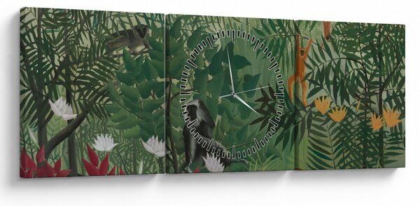 Obraz - Henri Rousseau, Tropical Forest with Monkeys, reprodukcia (s hodinami) (90x30 cm)