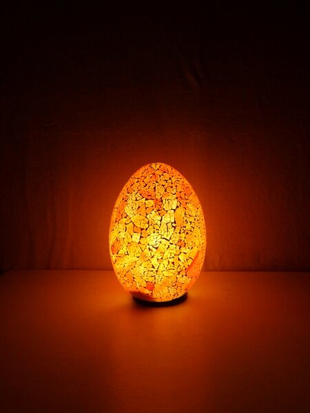 Lampa stolná oranžová Egg, ručná práca, mozaika, 35cm