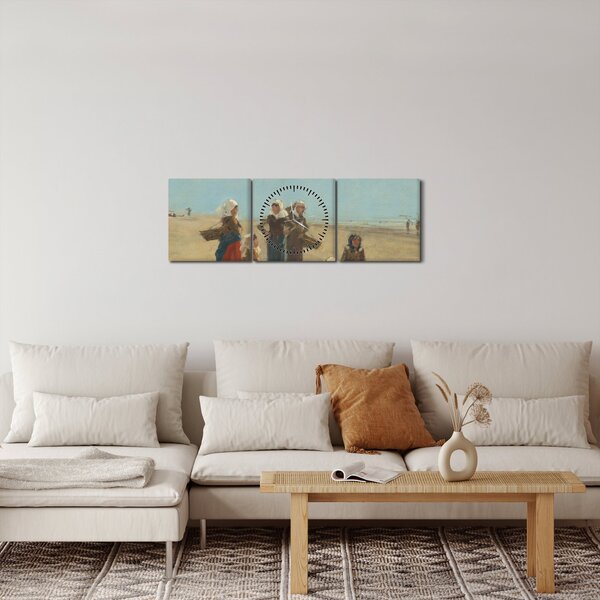 Obraz - Eugène Boudin, Women on the Beach at Berck, reprodukcia (s hodinami) (90x30 cm)