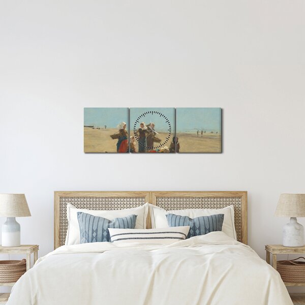 Obraz - Eugène Boudin, Women on the Beach at Berck, reprodukcia (s hodinami) (90x30 cm)