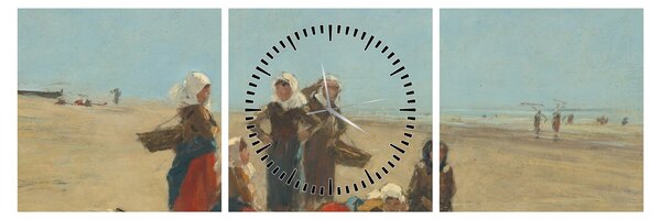 Obraz - Eugène Boudin, Women on the Beach at Berck, reprodukcia (s hodinami) (90x30 cm)