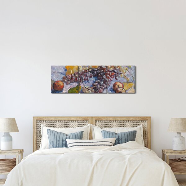 Obraz - Vincent van Gogh, Grapes, Lemons, Pears, and Apples, reprodukcia (s hodinami) (90x30 cm)