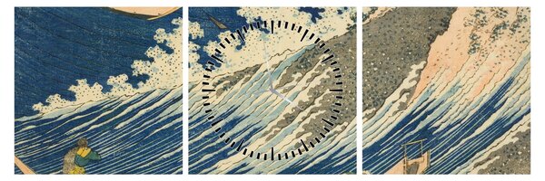 Obraz - Katsushika Hokusai, Fishing Boats at Choshi in Shimosa (Soshu Choshi) , reprodukcia (s hodinami) (90x30 cm)