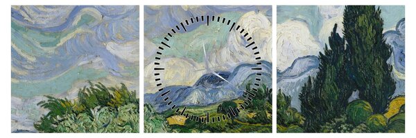 Obraz - Vincent van Gogh, Wheat Field with Cypresses, reprodukcia (s hodinami) (90x30 cm)