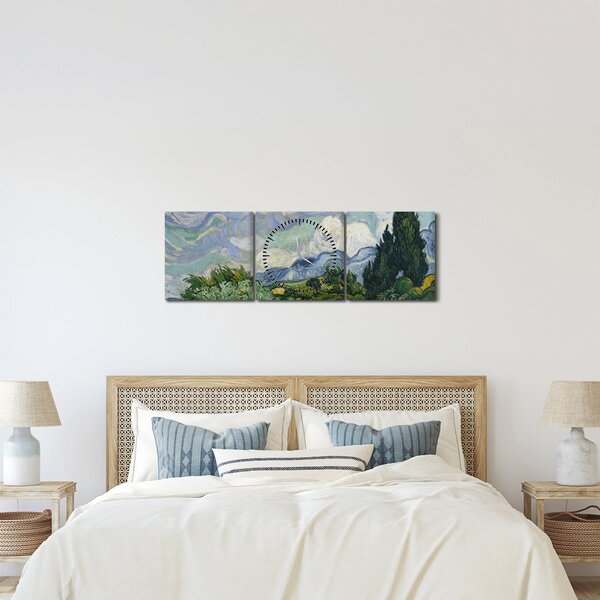 Obraz - Vincent van Gogh, Wheat Field with Cypresses, reprodukcia (s hodinami) (90x30 cm)