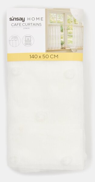 Sinsay - Súprava vitrážových záclon s tunelom a tuftovanými brmbolcami 2 pack - biela