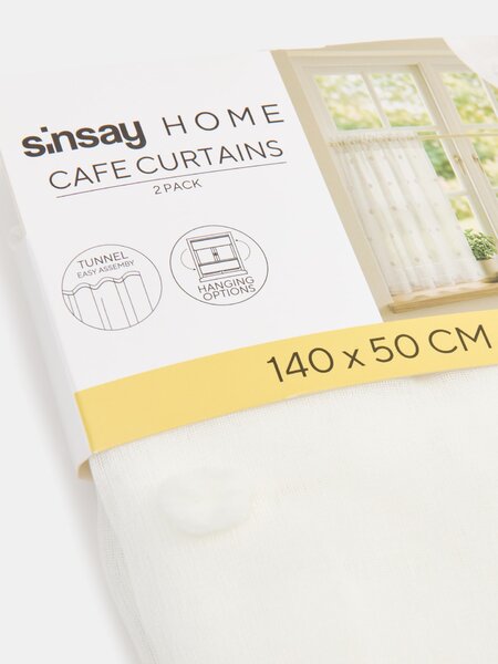 Sinsay - Súprava vitrážových záclon s tunelom a tuftovanými brmbolcami 2 pack - biela