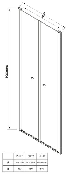 Aqualine Sapho, PILOT otočné sprchové dvere dvojkrídlové 800mm, PT082