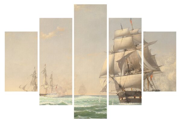 Obraz - Fitz Henry Lane, The United States Frigate President Engaging the British Squadron, reprodukcia (150x105 cm)