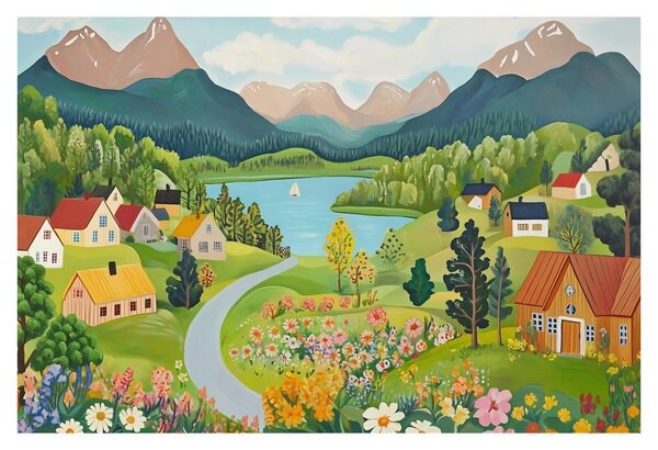 Obraz - Dedina v horách (90x60 cm)