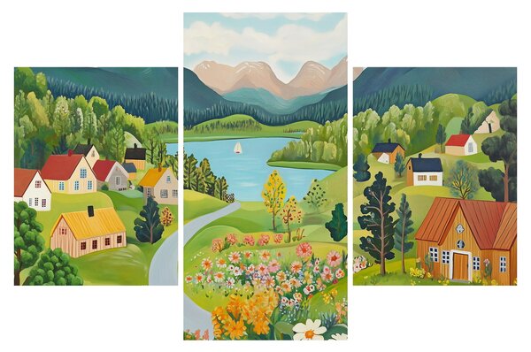 Obraz - Dedina v horách (90x60 cm)