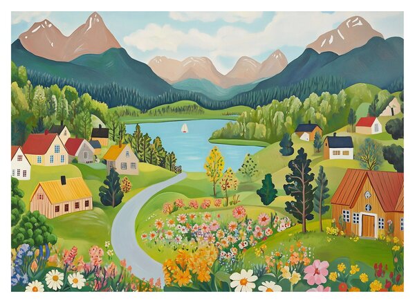 Obraz - Dedina v horách (70x50 cm)