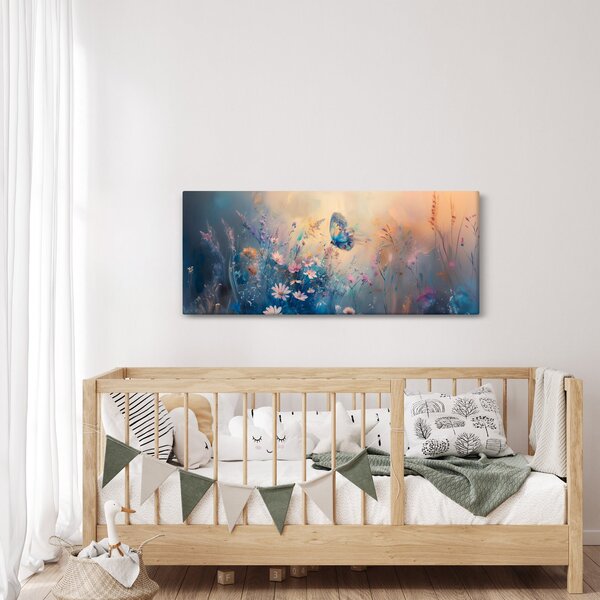 Obraz - Lúka s motýľom (120x50 cm)