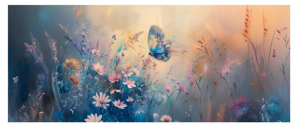 Obraz - Lúka s motýľom (120x50 cm)