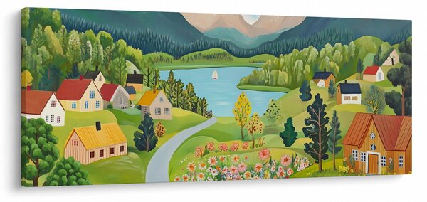 Obraz - Dedina v horách (120x50 cm)